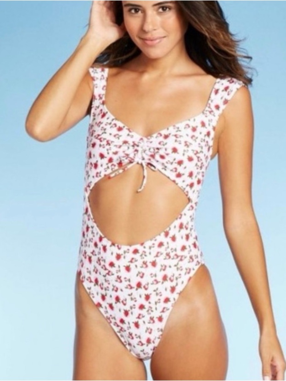 Xhilaration White Pink Floral Cutout One-Piece Swimsuit